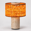 Travertine Cylinder Table Lamp with Fabric Shade — Wabi-Sabi Cylinder Travertine Fabric Table Light