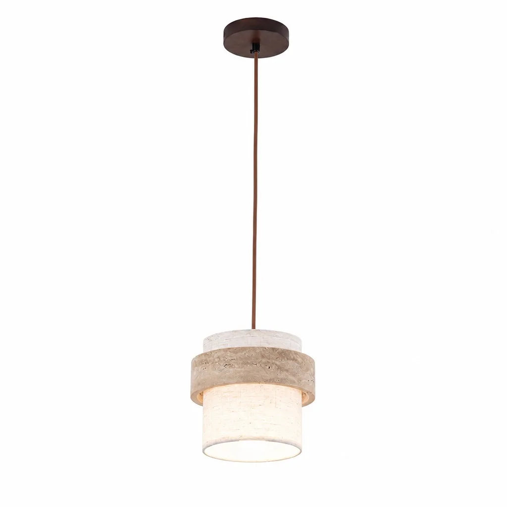 Travertine and Fabric Pendant Lamp — Wabi-Sabi Travertine Cylinder Pendant Light