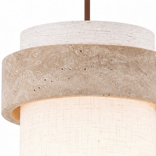 Travertine and Fabric Pendant Lamp — Wabi-Sabi Travertine Cylinder Pendant Light