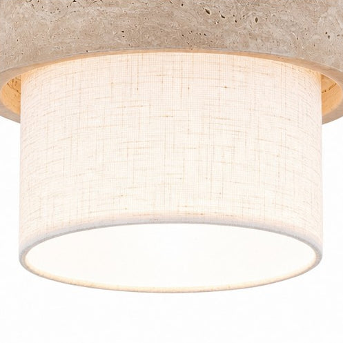 Travertine and Fabric Pendant Lamp — Wabi-Sabi Travertine Cylinder Pendant Light