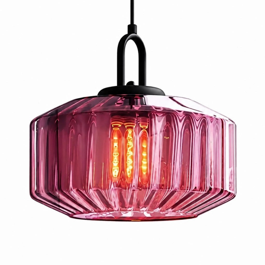 Colourful Ribbed Glass Drum Pendant — ribbed glass drum shade
