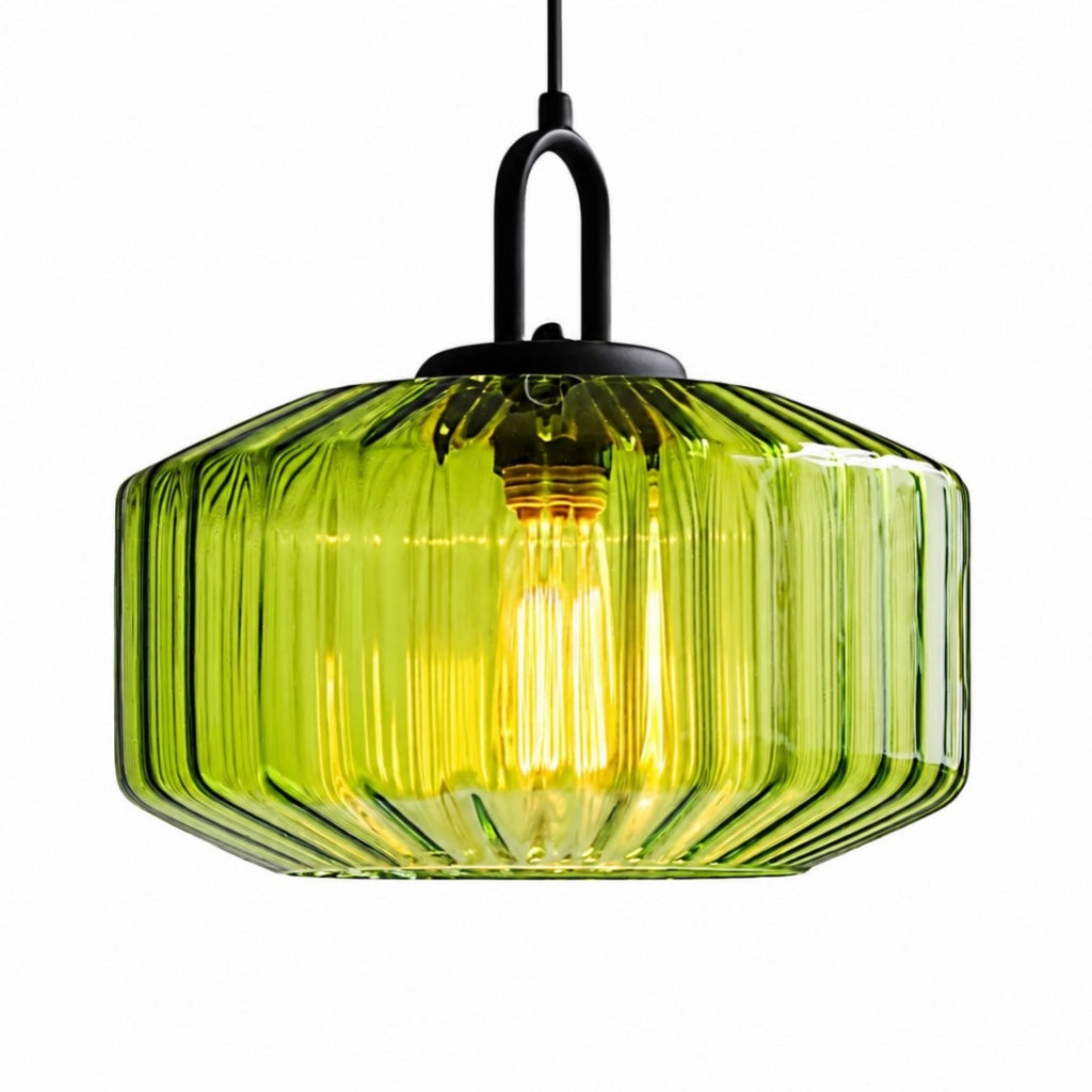 Colourful Ribbed Glass Drum Pendant — ribbed glass drum shade
