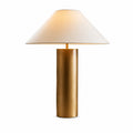 Conical Linen Shade Table Lamp with Brass-Tone Base — conical shade and cylindrical brass-colour base