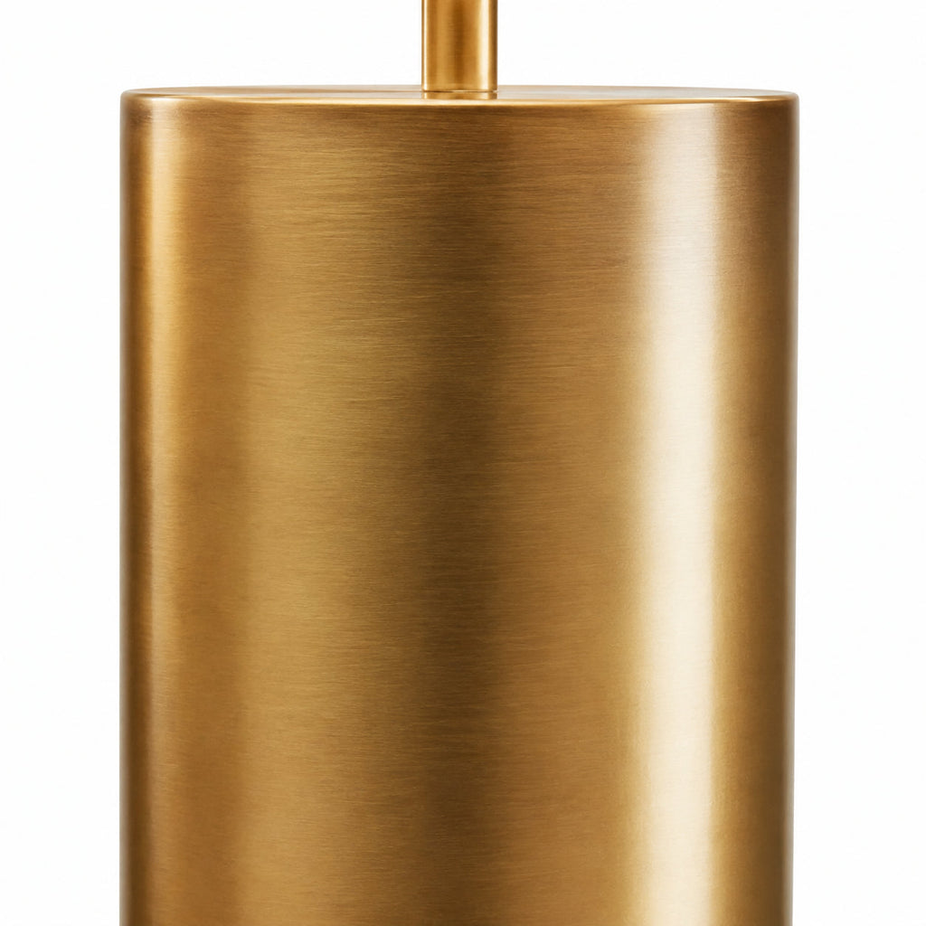 Conical Linen Shade Table Lamp with Brass-Tone Base — conical shade and cylindrical brass-colour base