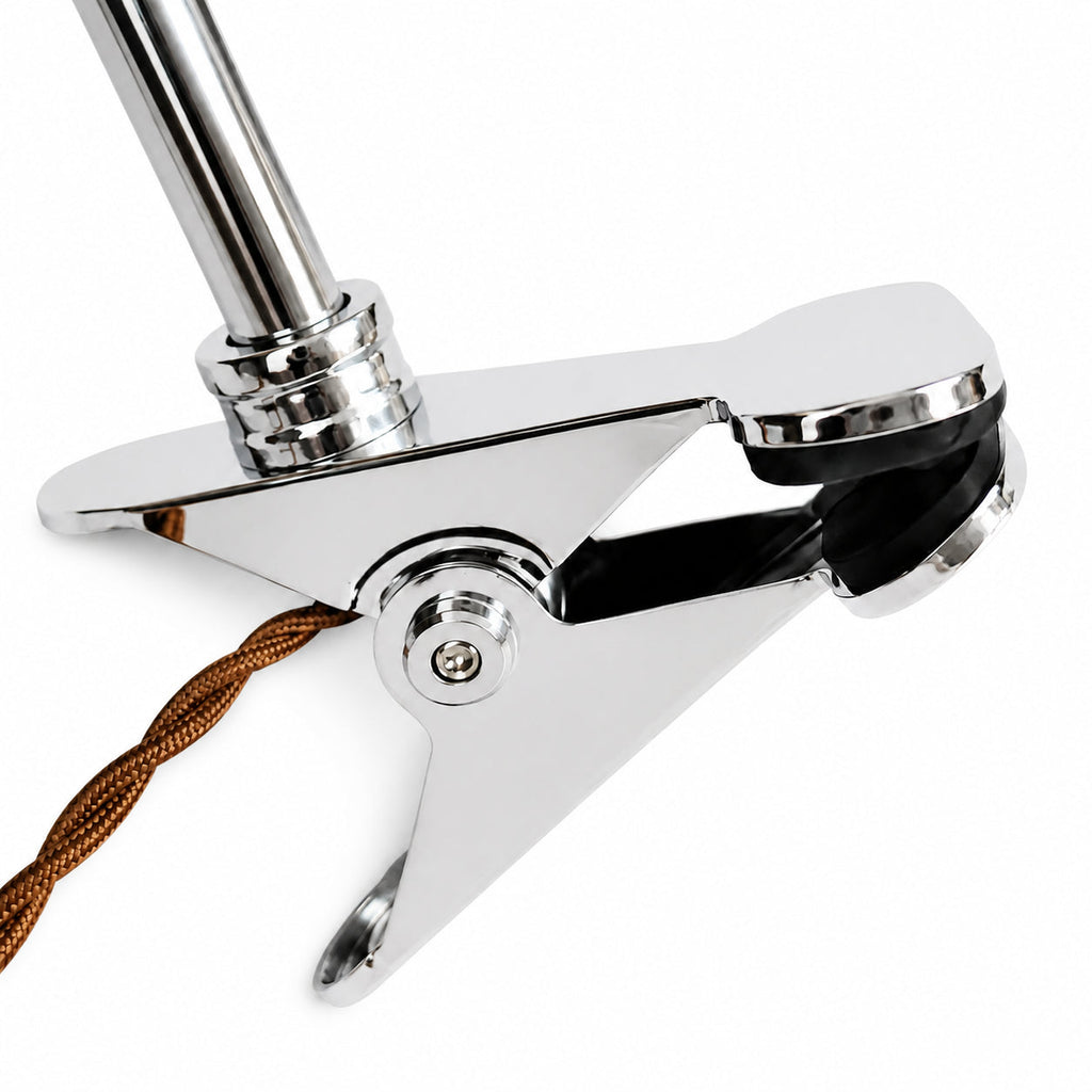 Adjustable Metal Dome Table Lamp — adjustable chrome dome and clamp