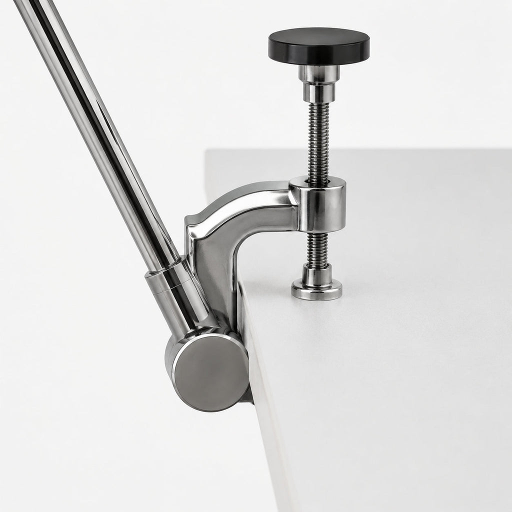 Adjustable Metal Dome Table Lamp — adjustable chrome dome and clamp