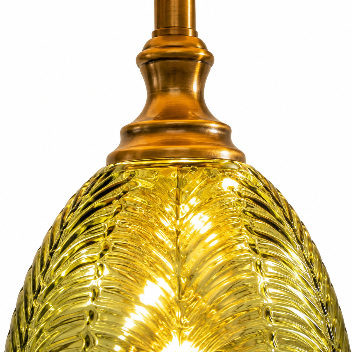 Patterned Fabric Shade Table Lamp with Glass Base — botanical shade and textured glass base