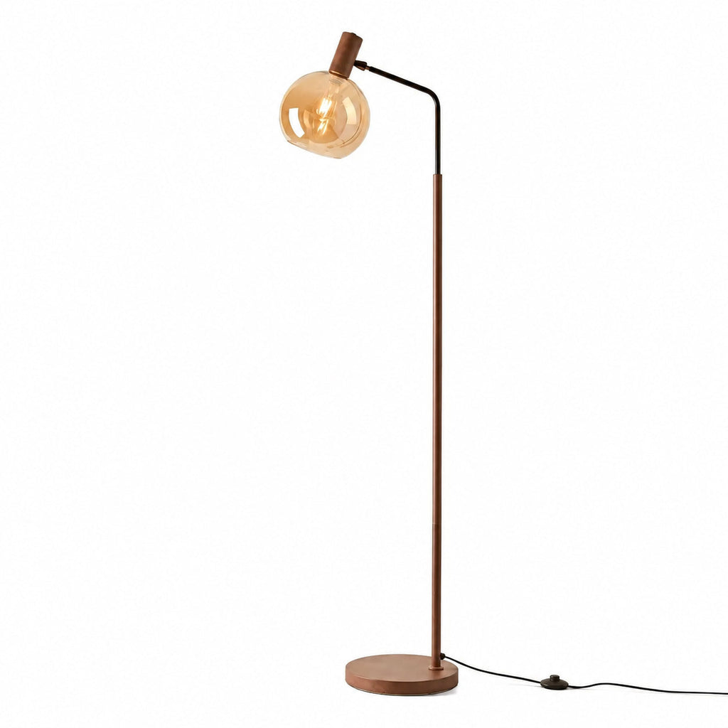 Amber Glass Globe Floor Lamp — amber globe and slim floor-lamp stem