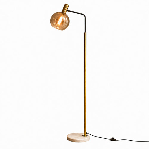 Amber Glass Globe Floor Lamp — amber globe and slim floor-lamp stem