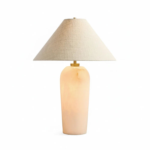 Alabaster and Linen Table Lamp with Two-Light Fitting — Transitional Alabaster Table Lamp