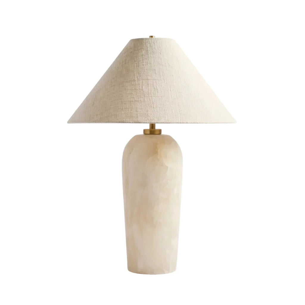 Alabaster and Linen Table Lamp with Two-Light Fitting — Transitional Alabaster Table Lamp