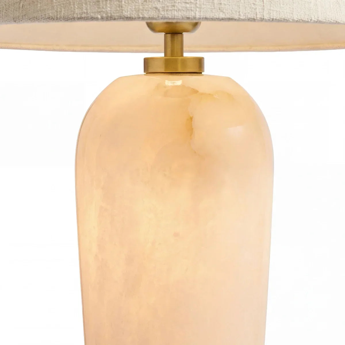 Alabaster and Linen Table Lamp with Two-Light Fitting — Transitional Alabaster Table Lamp