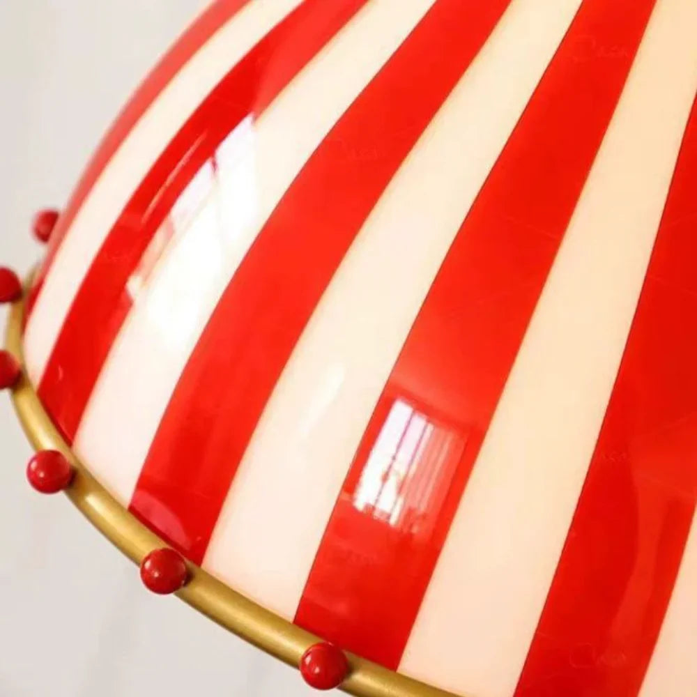 Red and White Striped Statement Table Lamp — Modern Whimsical Red Striped Table Lamp