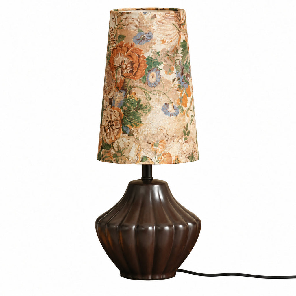 Floral Shade Table Lamp with Fluted Decorative Base — floral shade and ribbed dark base