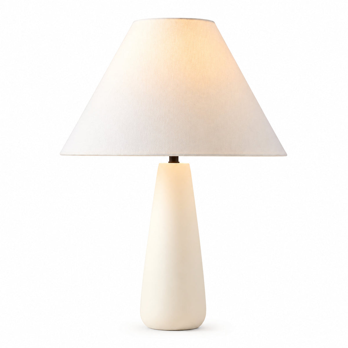 Tapered-Shade Table Lamp with Concrete or Ceramic Base — tapered base and conical shade