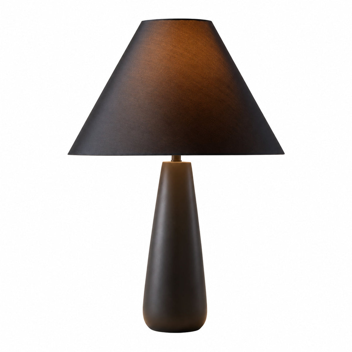 Tapered-Shade Table Lamp with Concrete or Ceramic Base — tapered base and conical shade