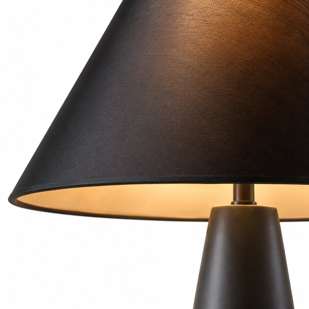 Tapered-Shade Table Lamp with Concrete or Ceramic Base — tapered base and conical shade
