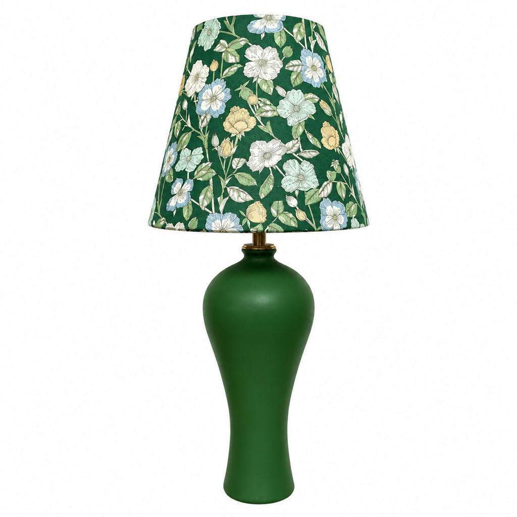 Floral Fabric Shade Table Lamp with Ceramic Vase Base — floral shade and green vase-shaped base