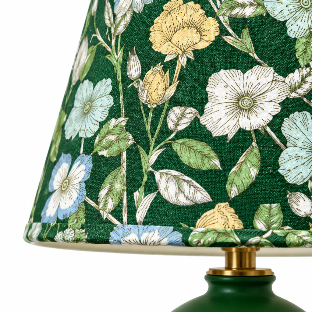 Floral Fabric Shade Table Lamp with Ceramic Vase Base — floral shade and green vase-shaped base