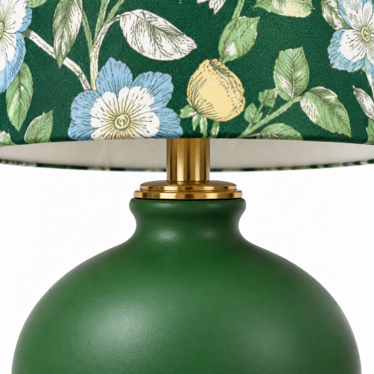 Floral Fabric Shade Table Lamp with Ceramic Vase Base — floral shade and green vase-shaped base