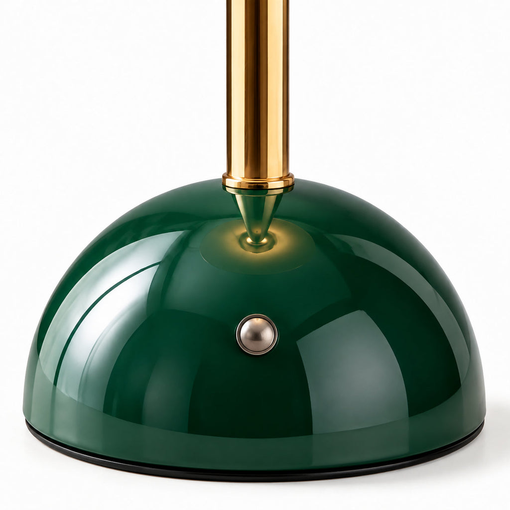 Disc-Shade LED Table Lamp in Amber Glass or Alabaster — disc-shaped shade and rounded base