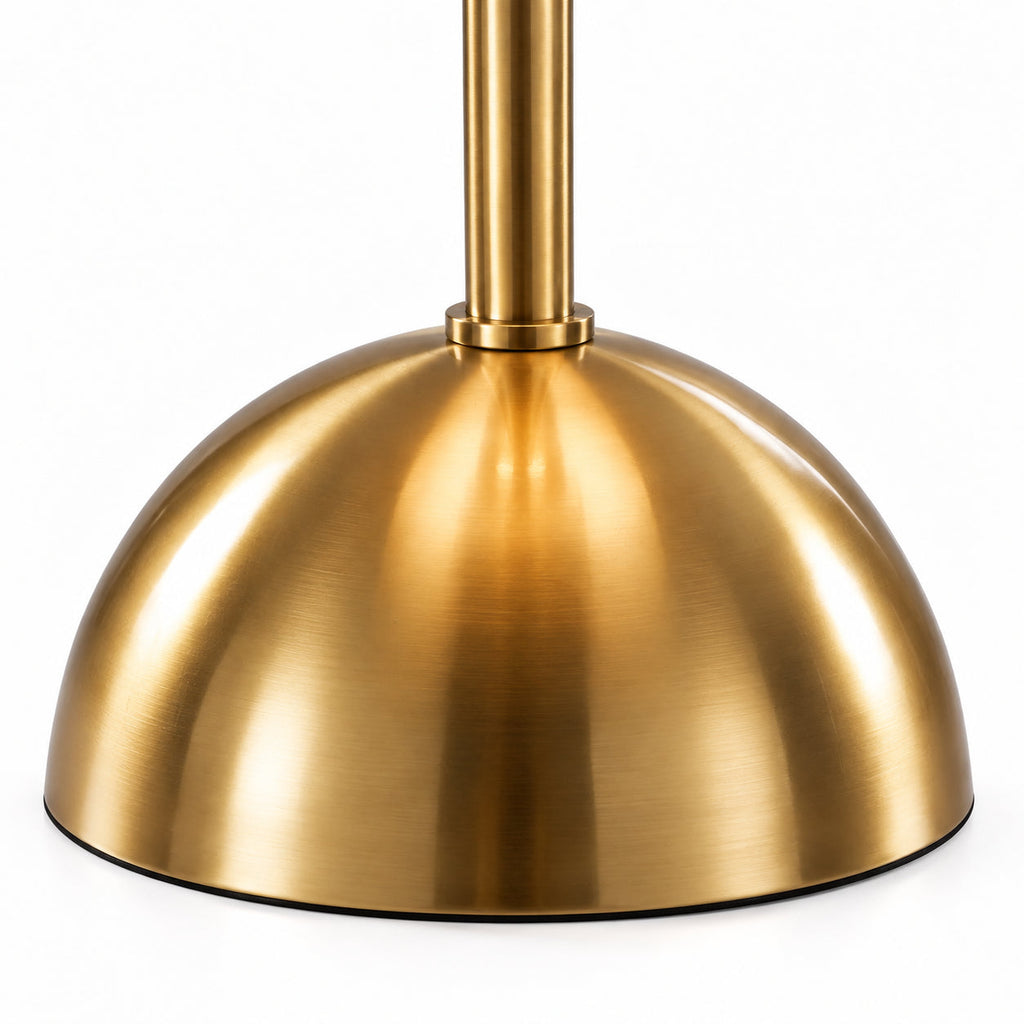 Disc-Shade LED Table Lamp in Amber Glass or Alabaster — disc-shaped shade and rounded base