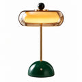 Disc-Shade LED Table Lamp in Amber Glass or Alabaster — disc-shaped shade and rounded base