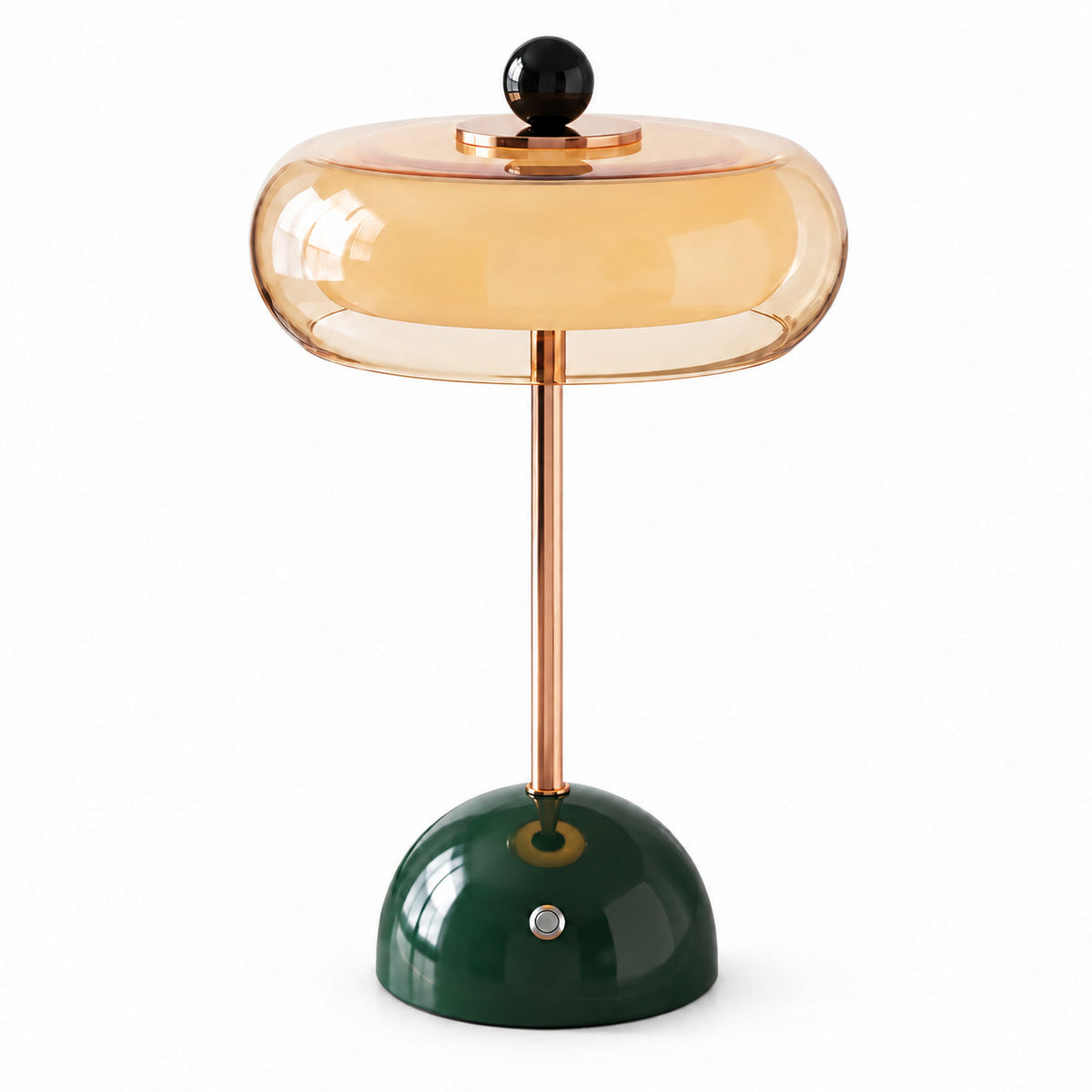Disc-Shade LED Table Lamp in Amber Glass or Alabaster — disc-shaped shade and rounded base