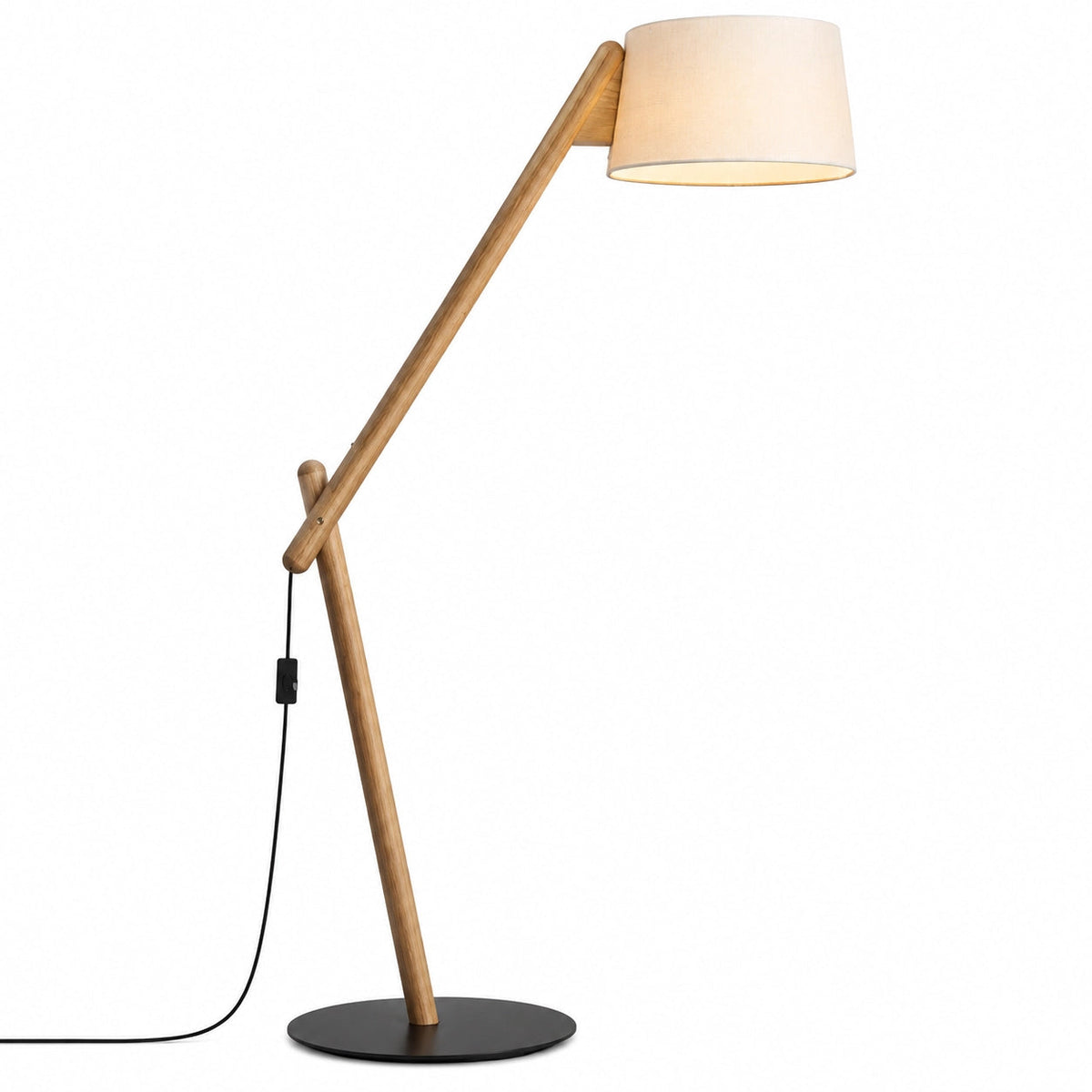 Angled Wood Frame Floor Lamp with Fabric Shade — angled wooden frame and fabric shade