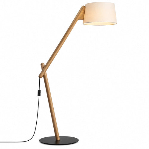 Angled Wood Frame Floor Lamp with Fabric Shade — angled wooden frame and fabric shade