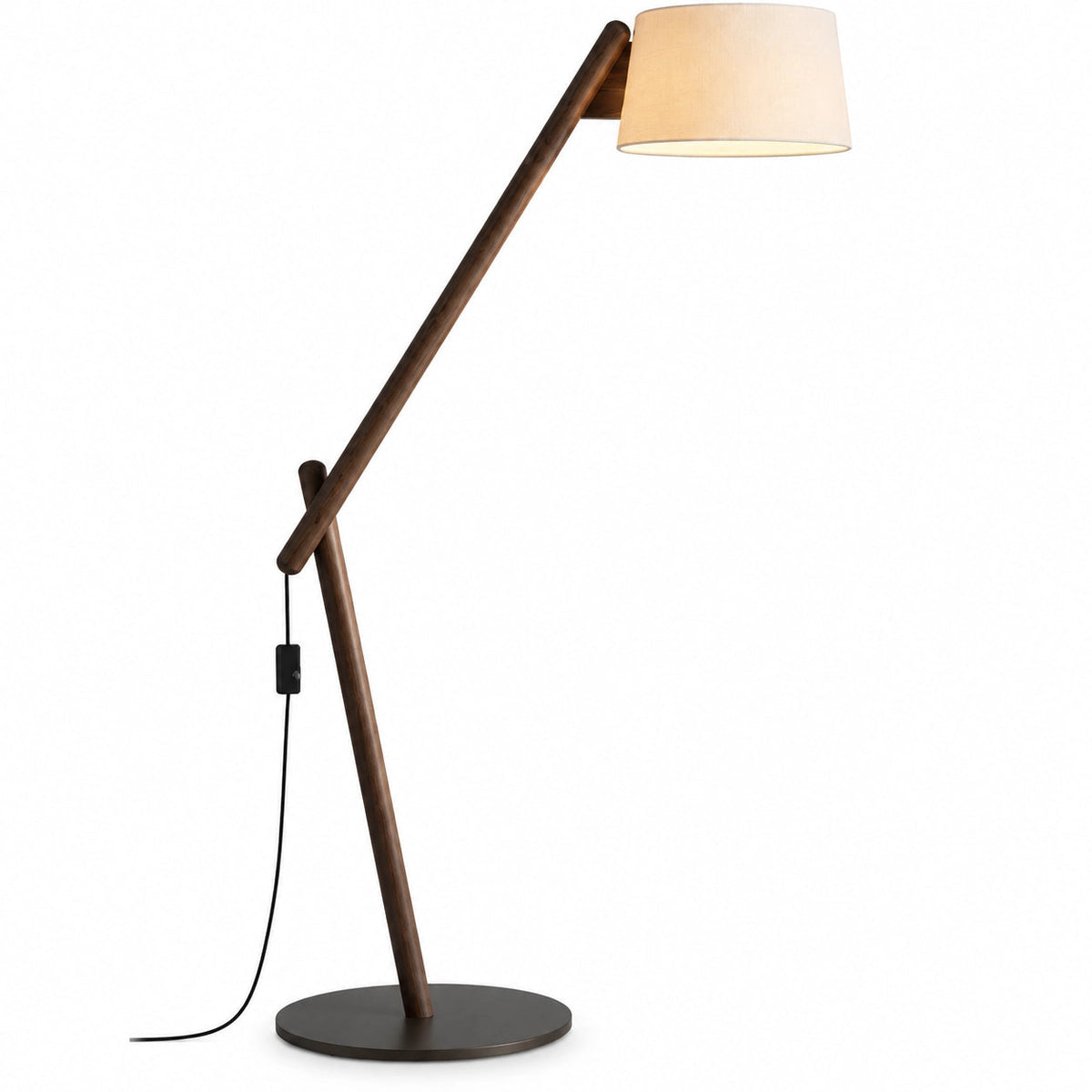 Angled Wood Frame Floor Lamp with Fabric Shade — angled wooden frame and fabric shade