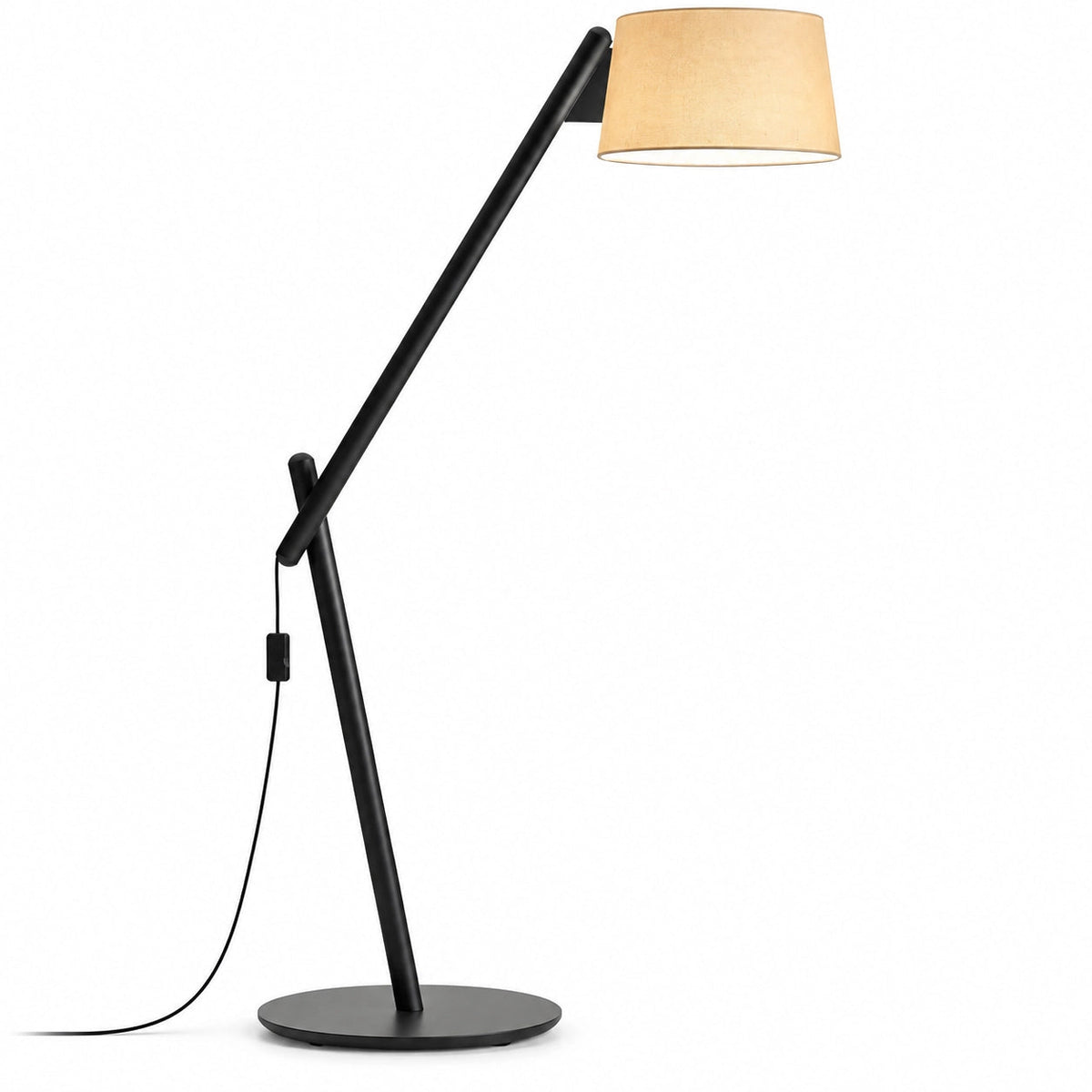 Angled Wood Frame Floor Lamp with Fabric Shade — angled wooden frame and fabric shade