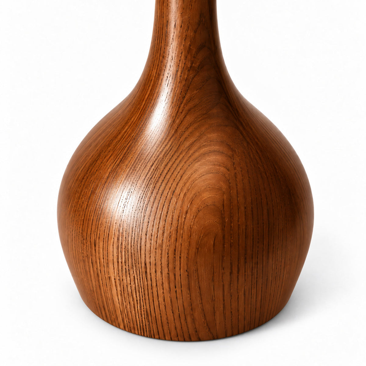 Amber Glass Mushroom Table Lamp with Wood Base — amber glass dome and curved wood-grain base