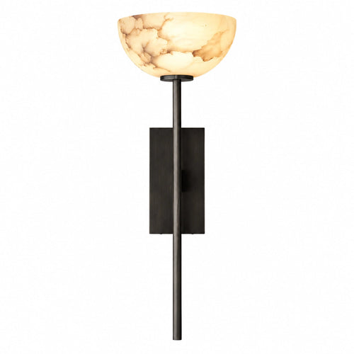Alabaster Bowl Wall Light with Slender Metal Stem — bowl shade and rectangular wall plate